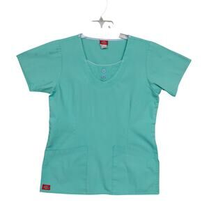 Dickies Scrub Top Size XS Light Green Short Sleeve 2 Front Patch Pockets
